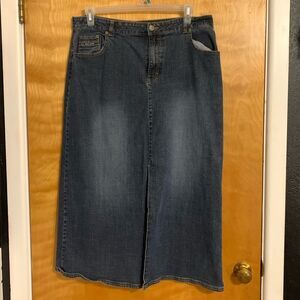 90s Vintage Women's Denim Midi Skirt With Front Slit
